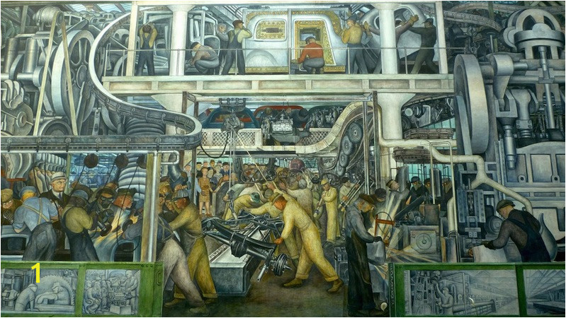 View of south wall detail Diego Rivera Detroit Industry murals Detroit