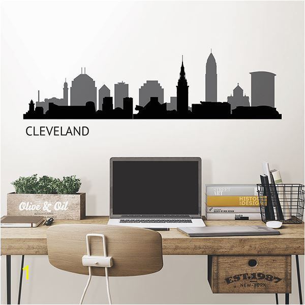 Detroit Skyline Wall Mural Cleveland Cityscape Wall Decal Art Kit by Wallpops