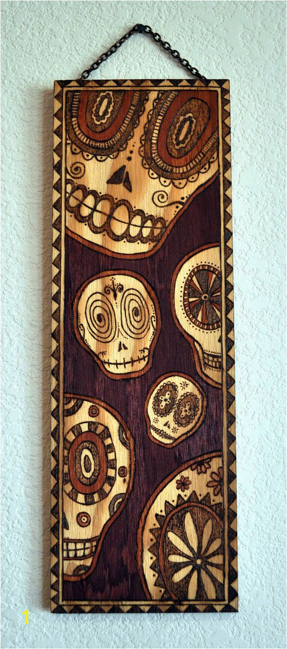 Day of the Dead Sugar Skulls wood burned wall by ARTholomew $300 00