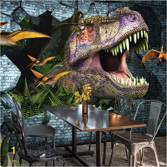 Dinosaur Murals Bedroom 3d Wallpaper Animal Dinosaur Broken Wall Mural Restaurant Cafe