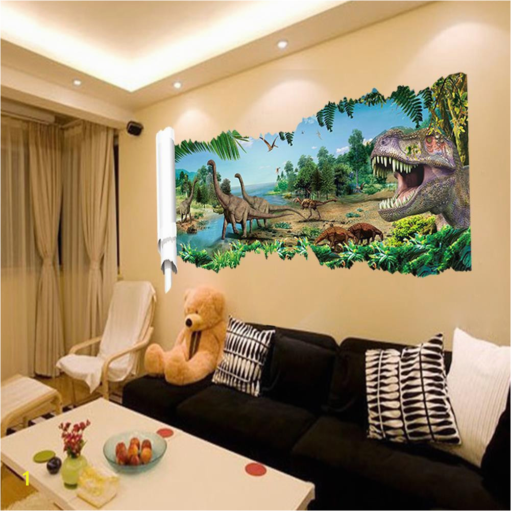 3d dinosaurs through the wall stickers home decoration diy cartoon kids room 1458 wall decal movie mural art