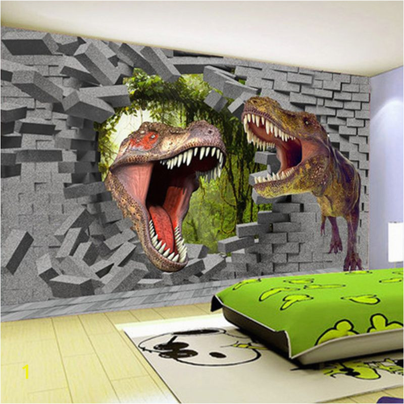 Papel De Parede 3D Stereo Cartoon Dinosaur Broken Wall Mural Wallpaper Kid s Room Living Room Backdrop