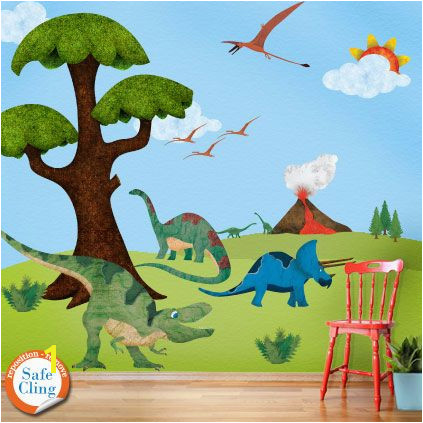 This dinosaur wall mural would make such a neat room for a dinosaur loving little one So colorful and big Love it