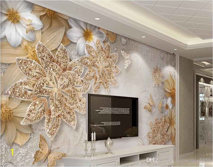 Discount Wall Murals Jewelry Flower butterfly Mural Wallpaper Modern Bedroom