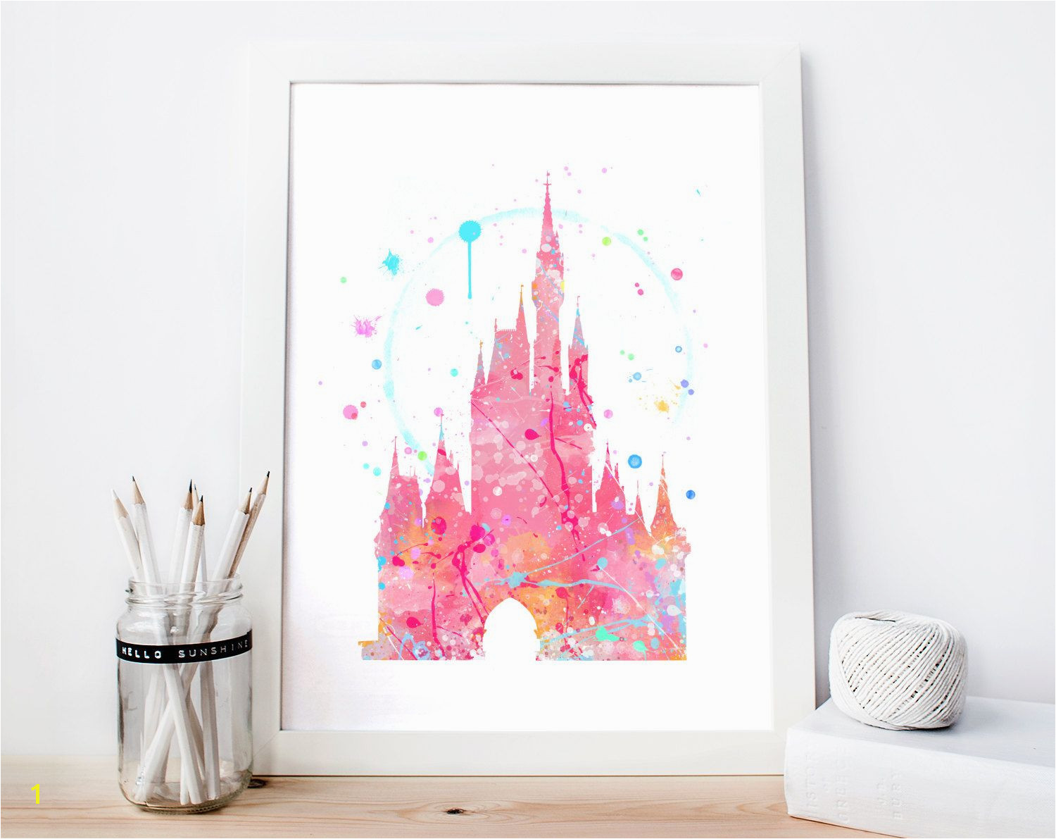 Disney Cinderella s Castle Pink Watercolor Art Print Room Decor Princess Poster Home Baby Nursery Wall Art by Aquartis on Etsy