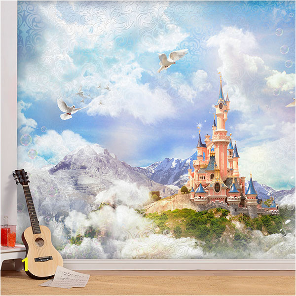 Wall Murals Disney Castle between fog and mountains