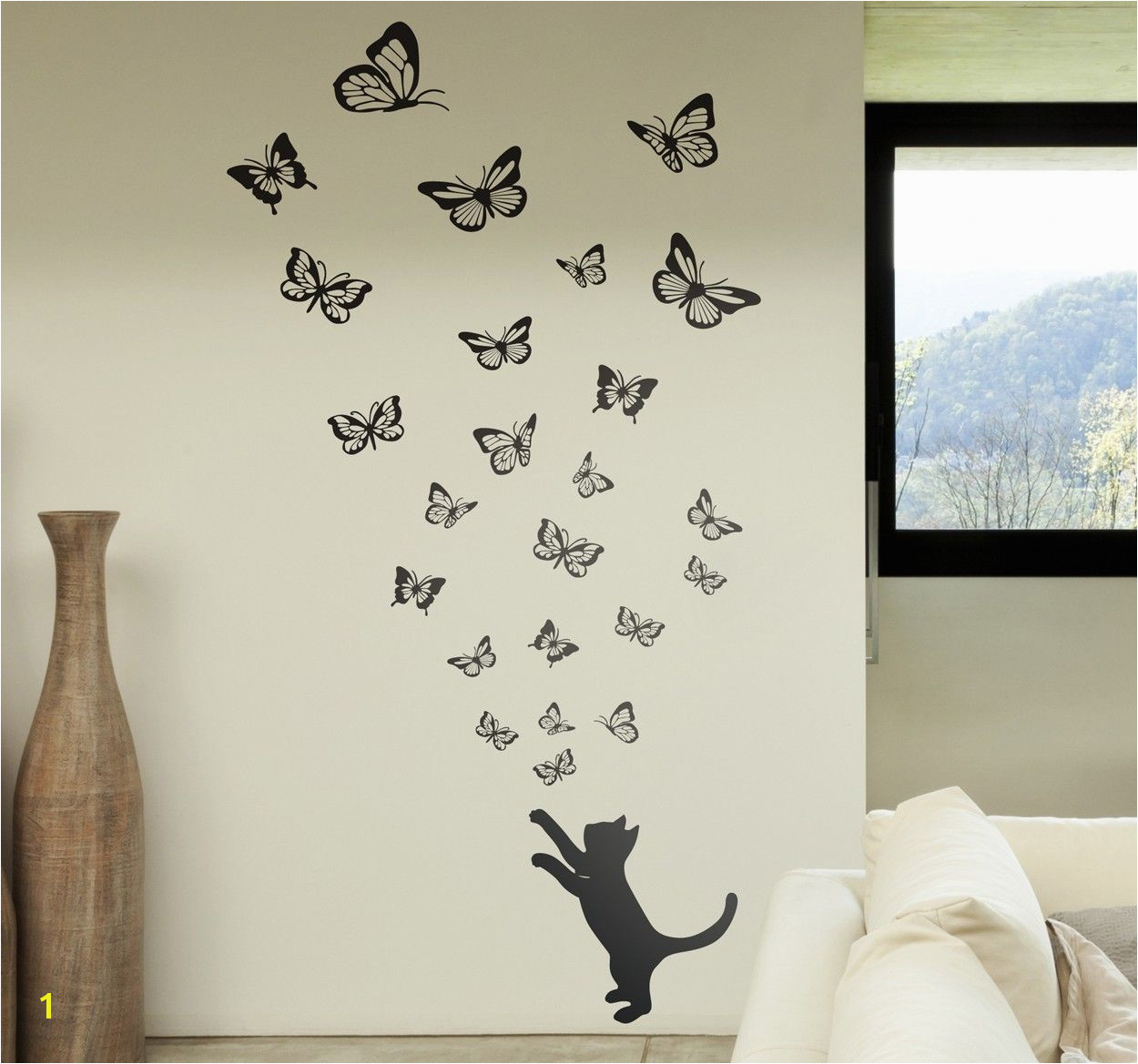 gatto e farfalle stencil da muro Wallpaper Ceiling Ceiling Murals Arte Nas Paredes