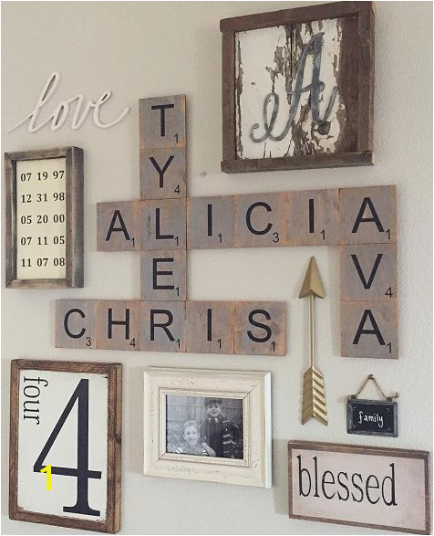 DIY Wood family scrabble tile wall art so cute