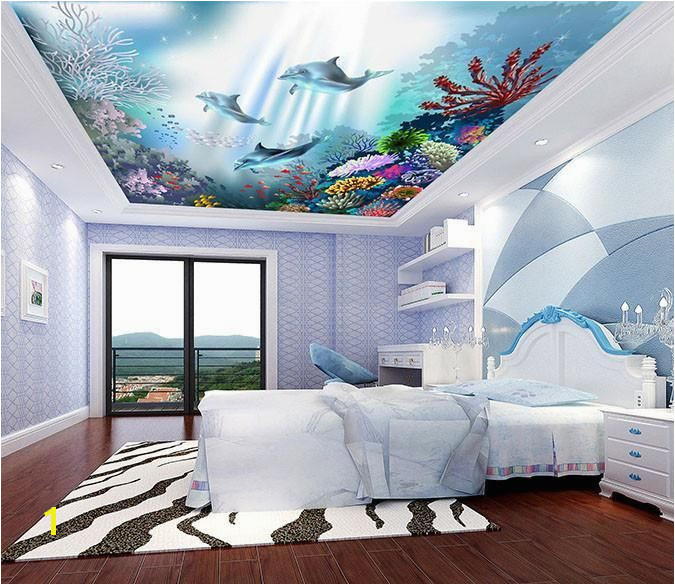 Dolphin Wall Murals for Bedrooms Colored Corals Dolphins In 2019 House