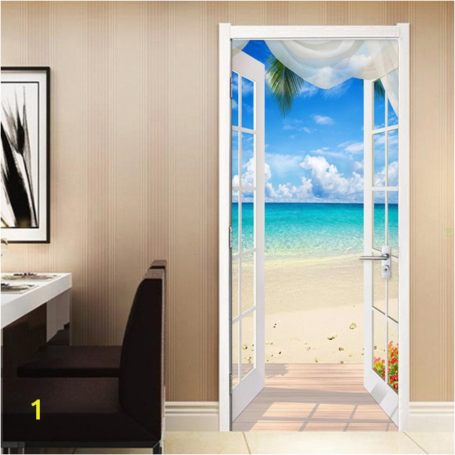 Door Size Murals Pvc Self Adhesive Door Sticker Window Sandy Beach Seascape 3d