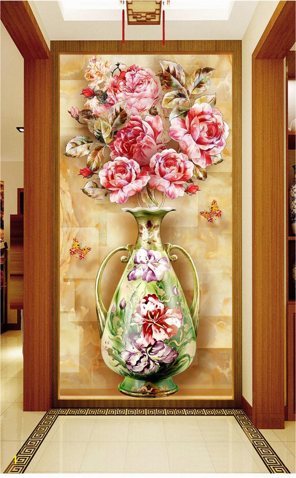 Door Size Wallpaper Murals Custom Any Size 3d Mural Wallpaper European Flower Vase Marble