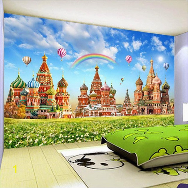 Wallpaper HD Children s Room Rainbow Hot Air Balloon Dream Castle 3D Wall Murals Kids Bedroom Backdrop Wall Painting Mural