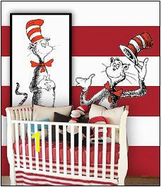 Dr Seuss nursery decorating ideas Cat in the Hat theme bedroom decorating fun Dr