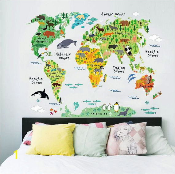 Learn the world by its animals with this Kids World Map from Rocky Mountain Decals So many cute creatures
