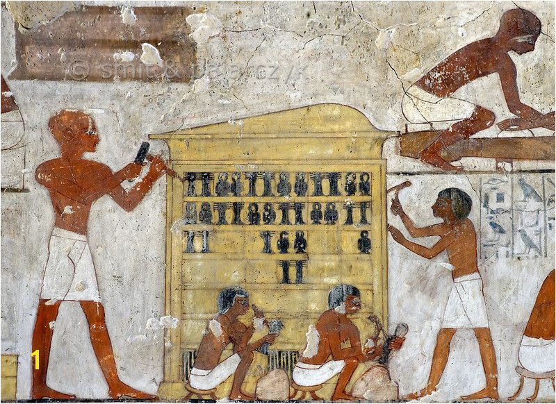 [EGYPT ] Decorating a shrine in Rekhmire s tomb at Luxor A mural in the tomb of Rekhmire shows several scenes representing the types of labor