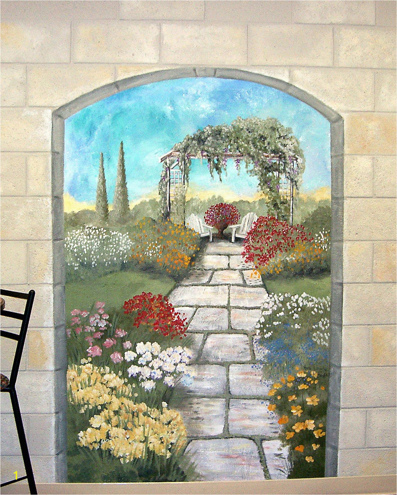 English Garden Mural Garden Mural On A Cement Block Wall Colorful Flower Garden Mural