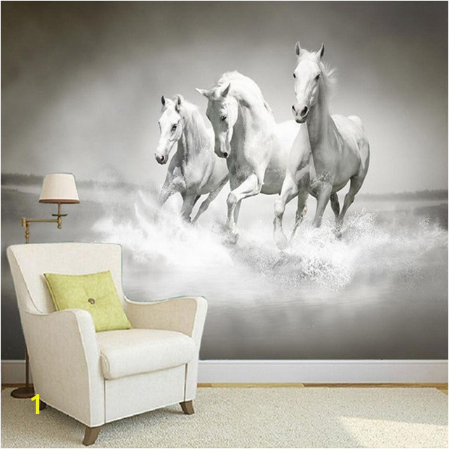 Equestrian Wall Mural Beautiful Hd White Horse Running 3d Stereo Mural Wallpaper