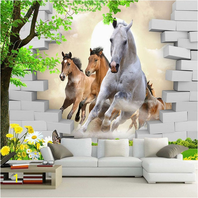 Custom Wallpaper 3D Stereo Horse Broken Wall Mural Brick Wall Paper Living Room TV Background Wall Painting 3D Home Decor