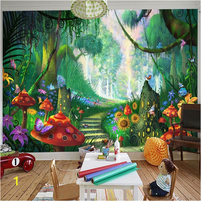 Fairy forest Wall Murals Custom Mural Wallpaper 3d Cartoon Fairy forest Mushroom Path Wall