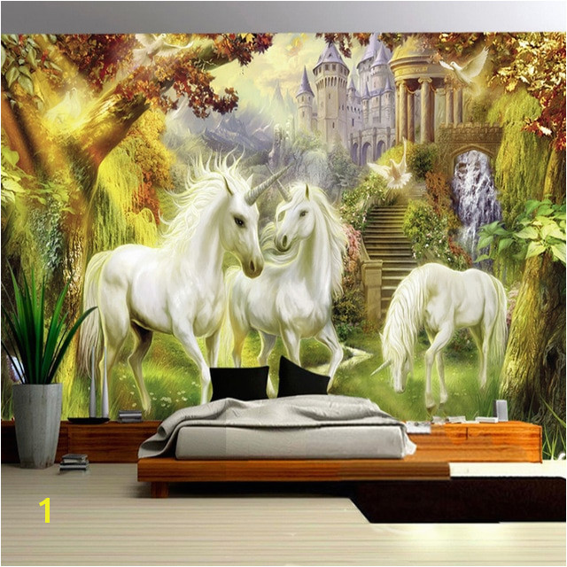 Fairytale Murals Fantasy Fairy forest Unicorn White Horse Castle Mural European Style