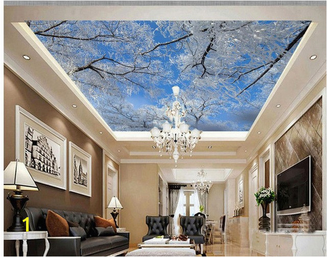 3d ceiling murals wallpaper Winter Sky Ice Tree Snowflakes Zenith Mural Home Decoration sky ceiling wallpaper