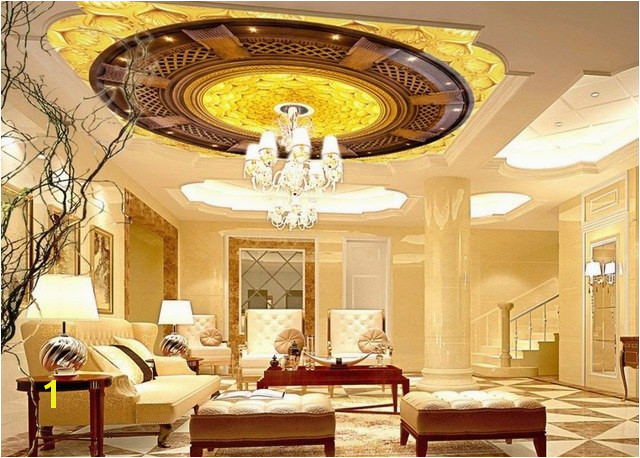 Famous Ceiling Murals High End 3d Golden Flowers Zenith Ceiling Home Decoration Cloud