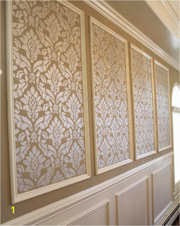 Vintage Design European Wallpaper look DIY Wall Painting in Dining Room Makeover Classic Damask Wall Stencil by Royal Design Studio pic by