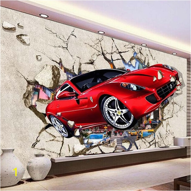 Ferrari Wall Mural Custom Mural Wallpaper 3d Red Car Broken Wall Wallpaper