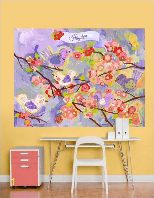 "Cherry Blossom Bir s Lavender and Coral" by Winborg Sisters Oopsy Daisy Fine Art For Kids Wall Mural 72x54 $189