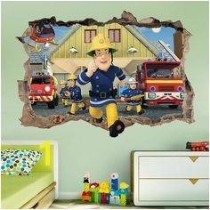 Fireman Sam 3d Wall Sticker Smashed Bedroom Kids decor Vinyl Super Hero Art DECAL Removable Home