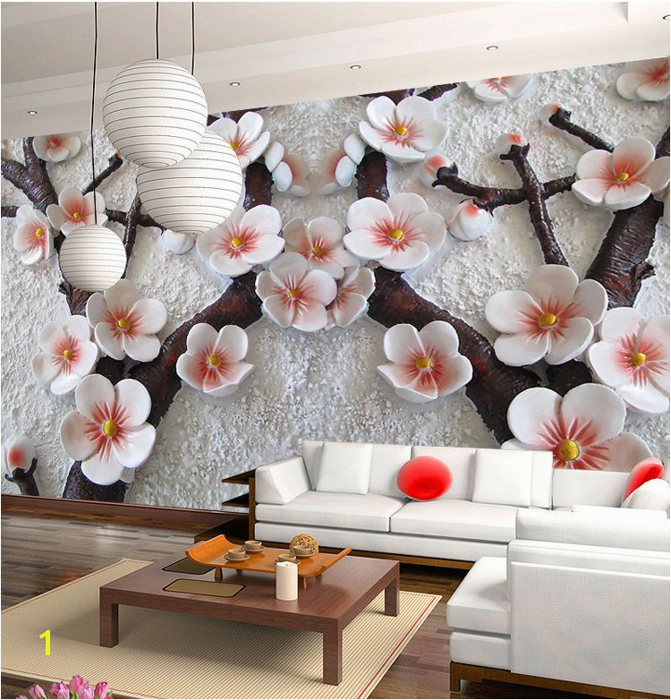 3D Mural Wallpaper Cherry Blossom Embossed Flower Wall Background Custom Size Unbranded Modernism