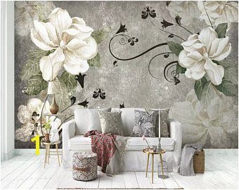 Floral Wallpaper Gardenia Flower Wall Mural Nostalgic Blossom Wall Art Black Flourish Pattern