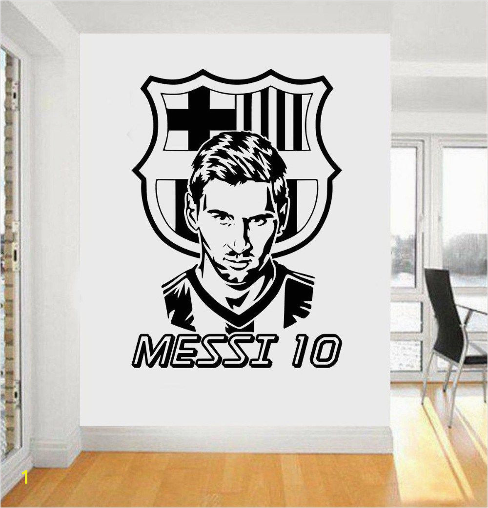 [Visit to Buy] football team logo Wall Art Sticker Messi vinyl wall sticker For Boys Room removable house decor Football Star decal