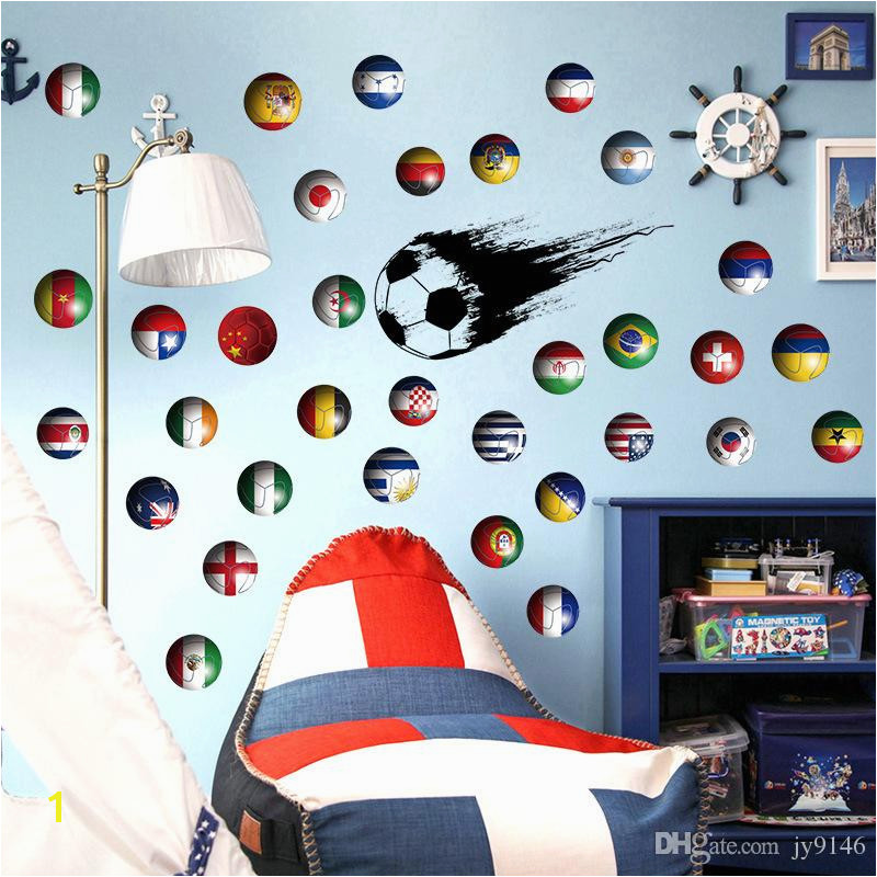Football Wall Murals for Kids New Diy Multi National Flag Football Wall Stickers Vinyl Eco