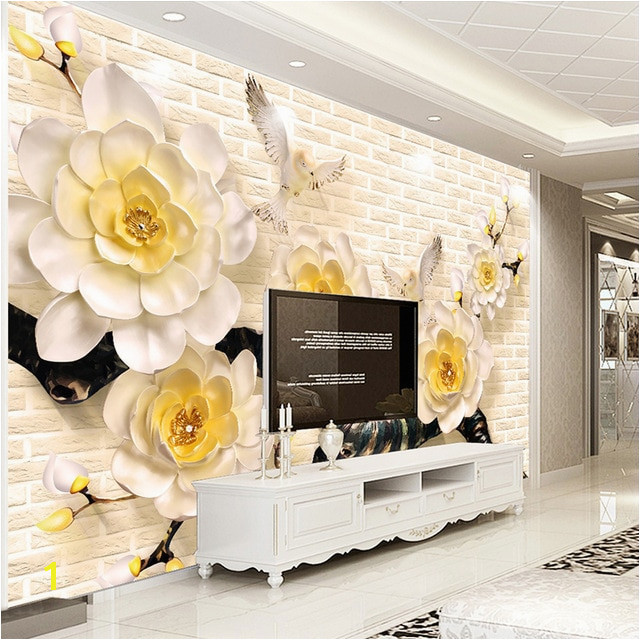 Custom 3D Wall Murals Wallpaper 3D Stereoscopic Relief Beige Flowers European Style TV Background Wall Painting Wall Paper Rolls