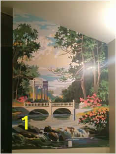 "Tranquil Garden" 1969 paint by number wall mural Rebecca Baker Salt Lake