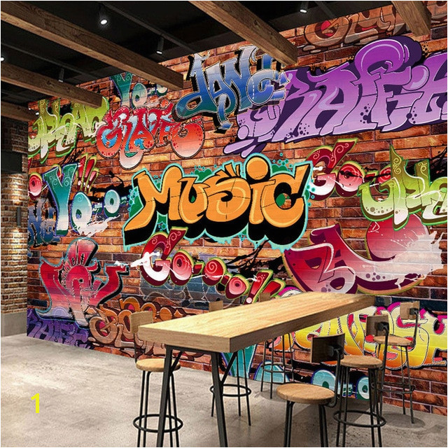Graffiti Wall Mural Decals Custom Wall Mural 3d Embossed Brick Wallpaper Graffiti Art Cafe Bar