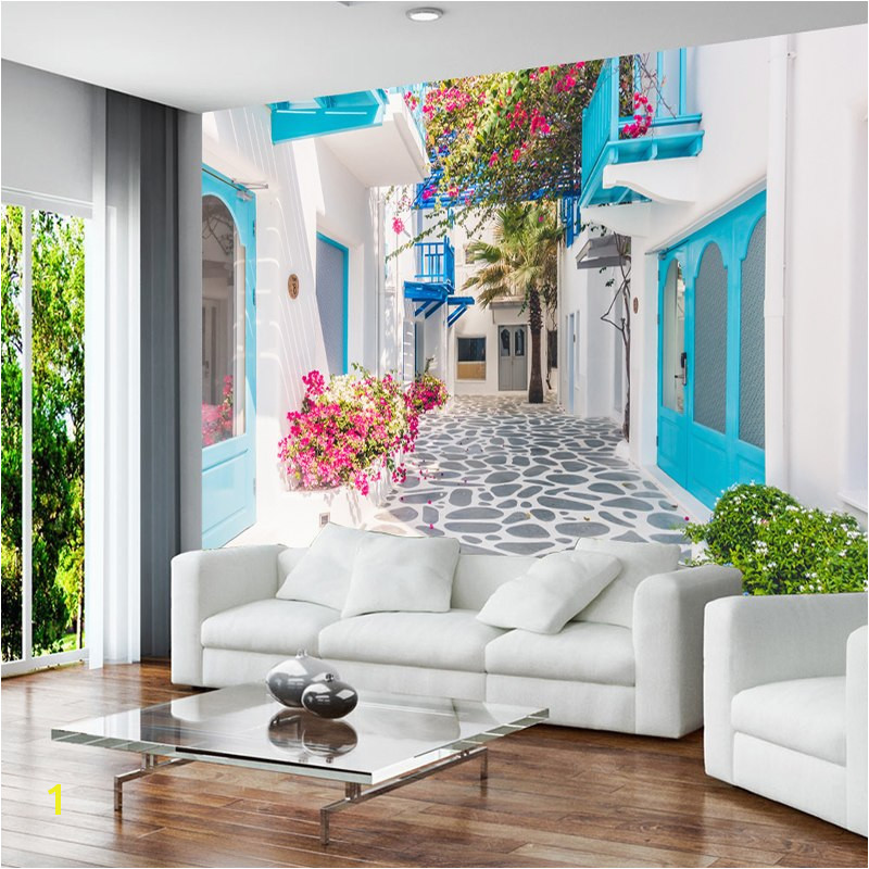 Custom 3D Mural Wallpaper Greece Santorini Love Sea Mural Wallpaper Living Room Bedroom Papier Peint Mural 3D Wall paper in Wallpapers from Home