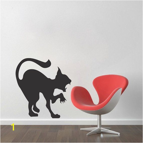 Scary Cat Decal Sticker Halloween Cat Wall Vinyl Decal Black Cat Wall Art Hissing Cat Wall Decal