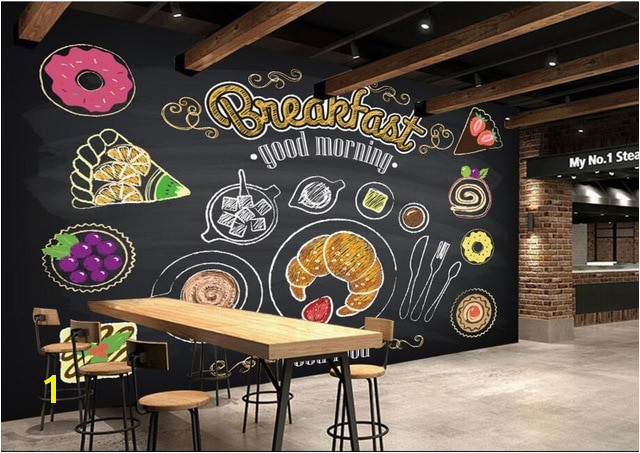 Custom restaurant wallpaper Hand painted coffee breakfast bread 3D murals for cafe restaurant background wall PVC wallpaper