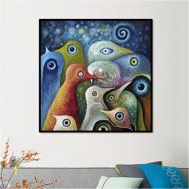 Animal Single Painting Multi color Abstract Square Birds Canvas Print Picture Modern Mural Art Home Living fice Wall Decor