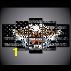 Harley Davidson bar and shield with eagle and black and white american flag as backdrop ASH Wall Decor