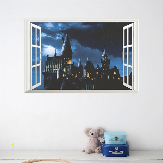 3d Effect Hogwarts School Window 50 70cm Wall Stickers Bedroom Home Decor Harry Potter Wall Decals Pvc Mural Art Diy Poster