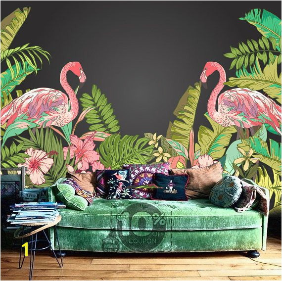 Tropical Flamingo Peel & Stick Wallpaper Hawaii Plant Forest Removable Wall Mural Summer Holiday Wall Sticker Trees Leaves Green Nature