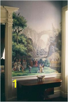 Glorious ancient “Scenes of North America” hand painted Zuber paper in the halls of historic Monmouth Hall in Natchez Mississippi
