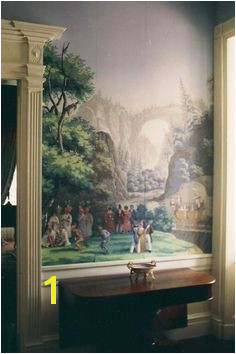 Glorious ancient “Scenes of North America” hand painted Zuber paper in the halls of historic Monmouth Hall in Natchez Mississippi