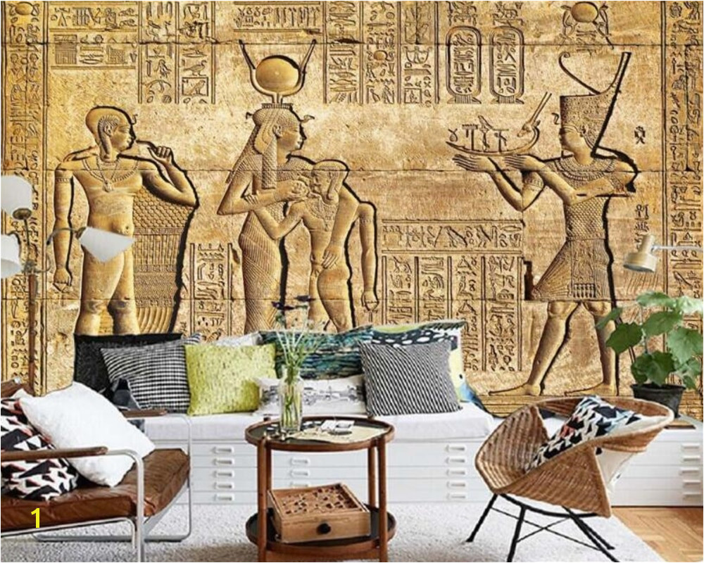 Custom Silk material Wallpaper HD Egyptian Reliefs Mural Mythology Pharaoh TV Background Wall wallpaper mural Beibehang