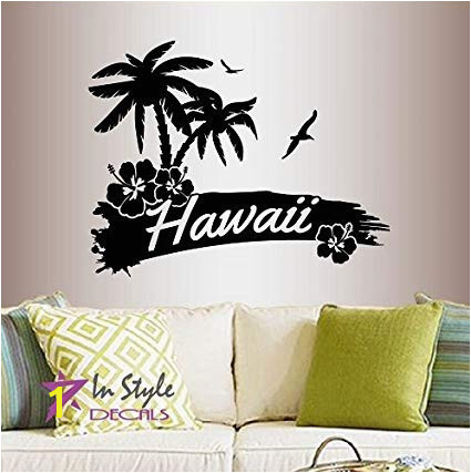 In Style Decals Wall Vinyl Decal Home Decor Art Sticker Hawaii Palm Trees Flower Beach