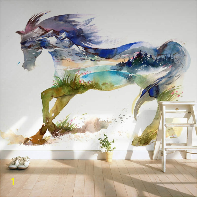 Children s Room Wall Paper Sticker Painted Horse Wallpaper Mural 3D Living Room Bedroom Self Adhesive Vinyl Silk Wallpaper in Wallpapers from Home
