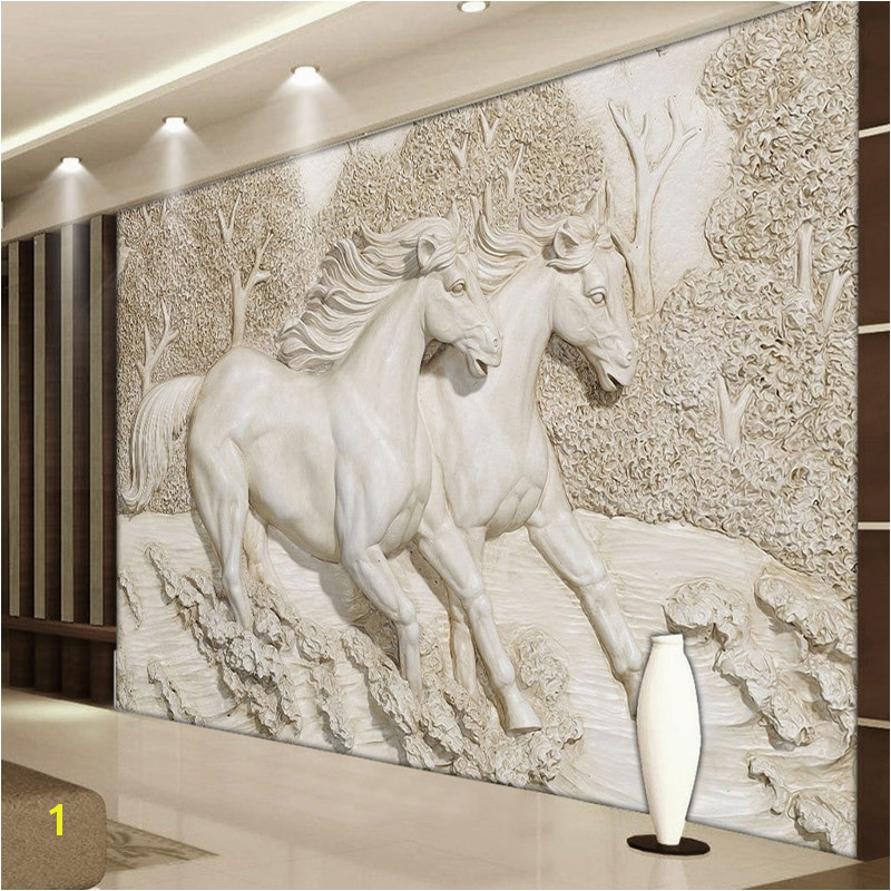 Custom Mural Wallpaper 3D Stereo Relief White Horse Wall Murals Classic Living Room TV Backdrop Home Decor Wall Paintings